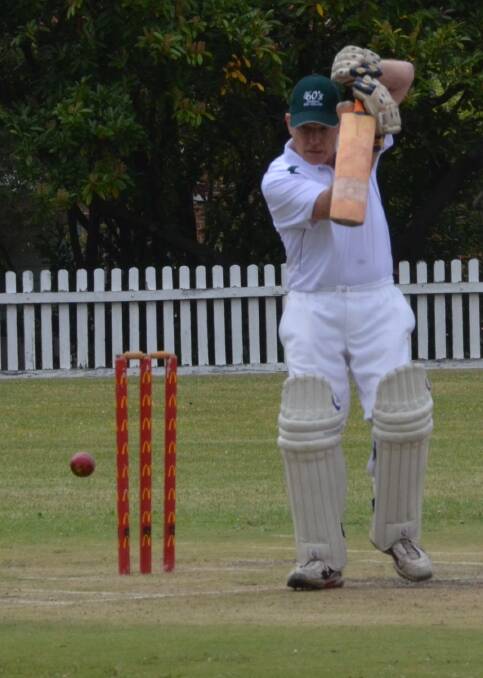 TIGHT DEFENCE: Russ Wilde pushes one to the off side during his knock of 37 not out on Monday.
