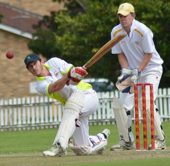 OVER THE TOP: PJ Wright was one of the only Hillgrove batsman to do any damage in the middle. He is pictured sweeping with Dean Moore looking on.