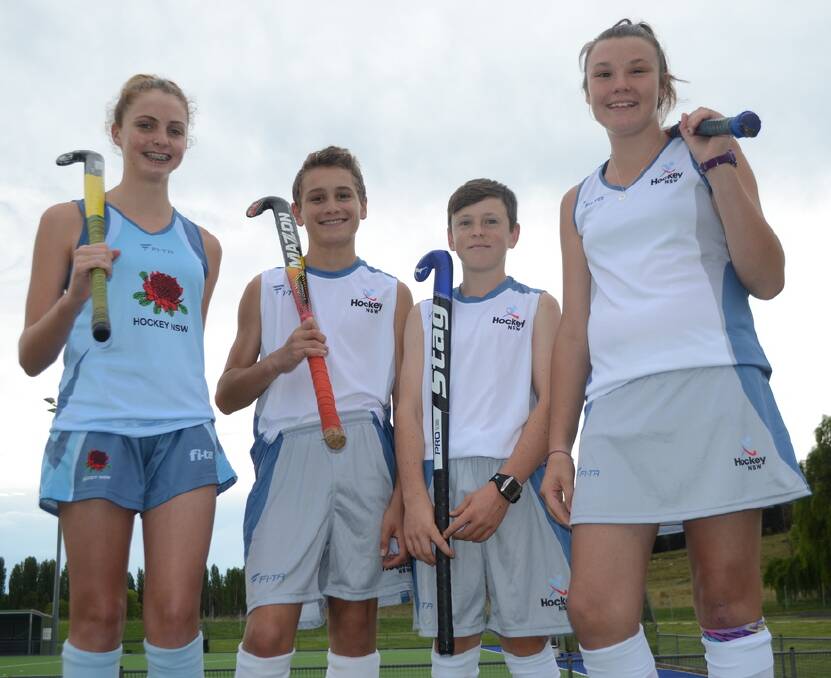 NATIONALS: Mia Emanuel, Jake McCann, Nathan Czinner and Hayley Lennon are in Canberra for the Australian Under 13 and 14 Indoor Hockey Championships.