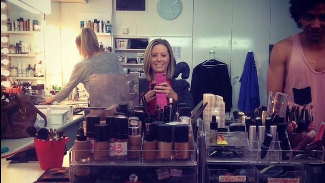 Jessica Brown getting her hair and makeup done ahead of her appearance on Weekend Today.