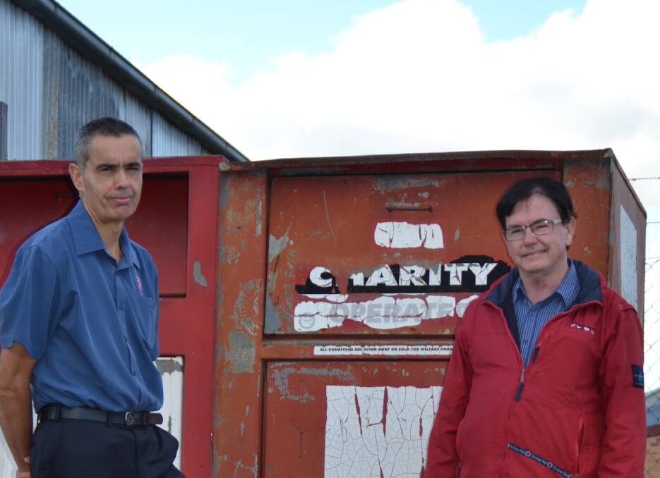 THE GOOD FIGHT: Salvation Army captain Dale Murray and Cr Jim Maher are determined to stop rubbish dumping and theft of goods at the Salvation Army’s donation point.