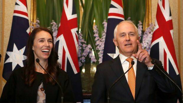 Offering to take 150 refugees: Jacinda Ardern with Australian Prime Minister Malcolm Turnbull earlier this month. Photo: Daniel Munoz