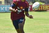 Armidale’s Elijah Rasiga completes a drill at the first session of the new Greater Northern Academy in Tamworth. He and his academy squad members will be hoping to make it into GN Under 16 and 18 sides for revamped Country Championships next year. Photo: Geoff O’Neill 211115GOB05