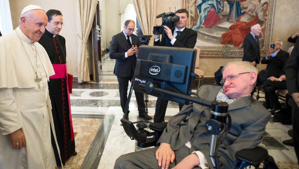 Celebrated scientist: Pope Francis greets physicist Stephen Hawking during an audience with participants at a plenary session of the Pontifical Academy of Sciences.