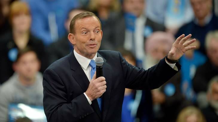 On message: Opposition leader Tony Abbott at the  Victorian Liberal Party's campaign launch in   Melbourne on Saturday. Photo: Joe Armao