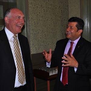 Nationals leader Warren Truss with Richard Torbay at Booloominbah on Friday. Photo: Stephen Jeffery.
