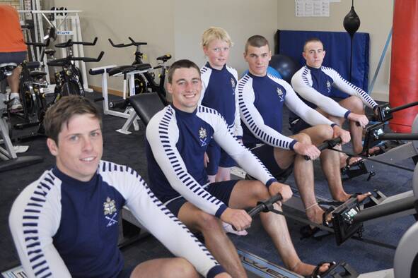 READY: TAS rowers Harry McKinnon, Tom Sewell, Sam Carmichael, James Kennelly and Harrison Grant are ready for the head of the river race tomorrow at the Sydney International Regatta Centre.