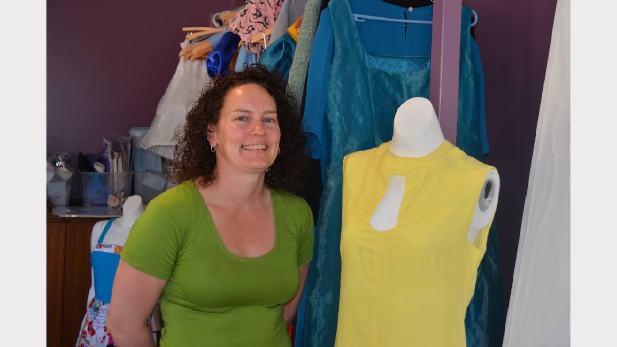 Dress-making benefactor Kiri Steele in her studio where she will make an outfit for one deserving woman.