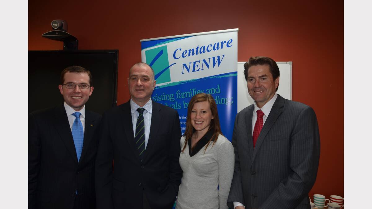 POSITIVE: Member for Northern Tablelands Adam Marshall, Centacare CEO Fergus Fitzsimmons, support worker Meghan Lindsay and member for Tamworth Kevin Anderson