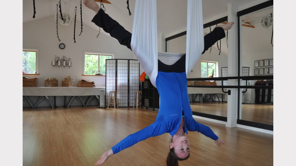 HANGING ACROBATICS: Yoga instructor Gretta Free has brought AntiGravity yoga, popular in the US, to Armidale.