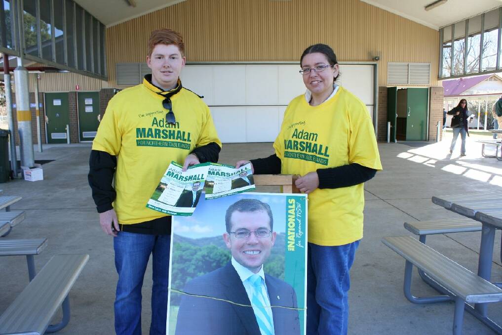 Hugh O'Dwyer and Elissa Wynn help out the Nationals in Glen Innes.