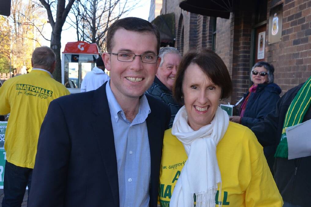 Adam Marshall received supportfrom Port Macquarie MP Leslie Williams in Armidale on election day.