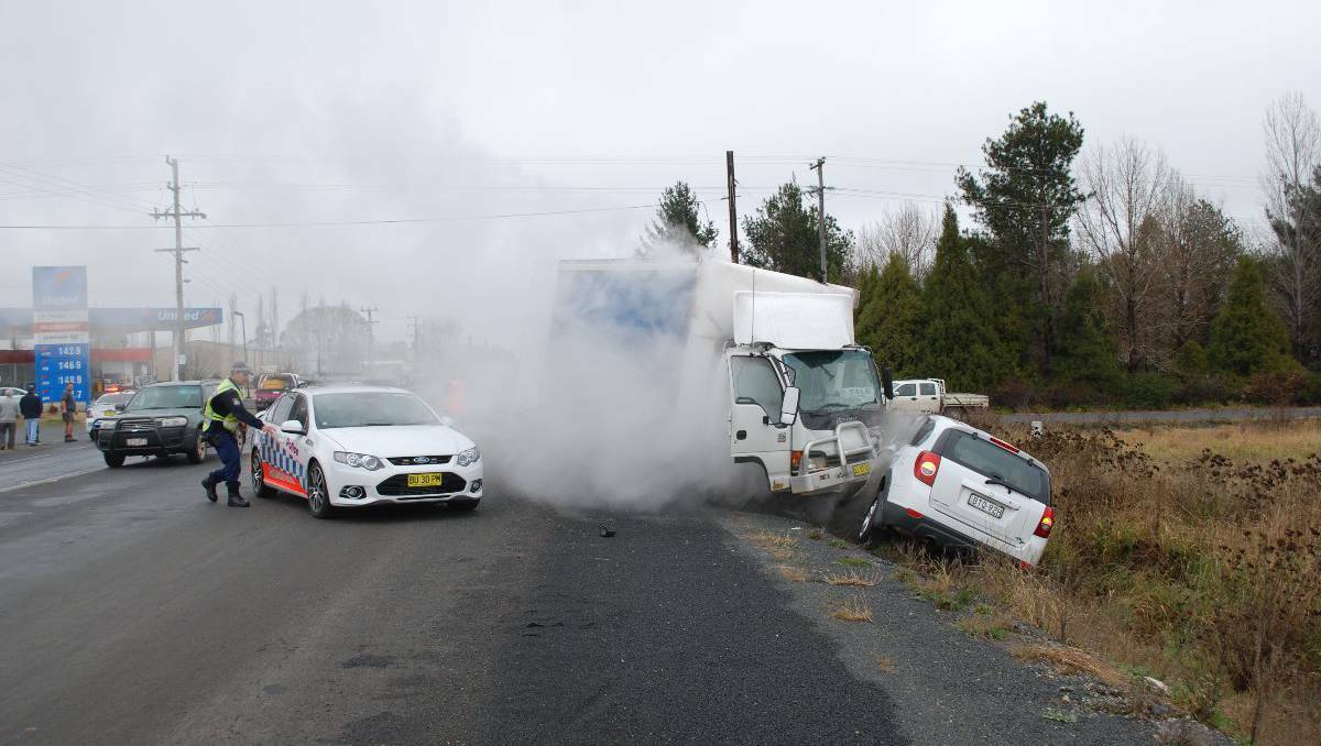 The drivers of both vehicles were lucky to walk away from this accident at the United Petrol Station intersection in Glen Innes on Thursday morning. Photo:The Glen Innes Examiner.