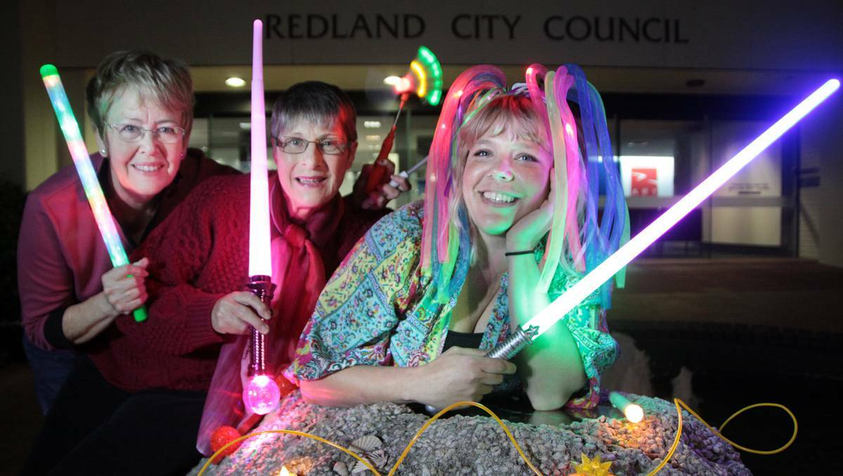 READY to light up Cleveland at the Ignite Redland light arts festival this weekend are (from left) light installations and parade coordinantor May Sheppard, Animating Spaces Ignite Redlands project cordinator Susan Russell and Light arts workshops coordinator Tania Davidson. Photo by Chris McCormack, The Bayside Bulletin