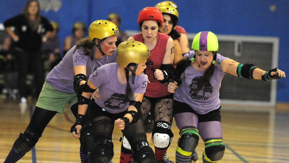 It was a Blocky Horror clash at the Eaton Recreation Centre when two teams from Bunbury Roller Derby battled it out. Photo: The Mandurah Mail