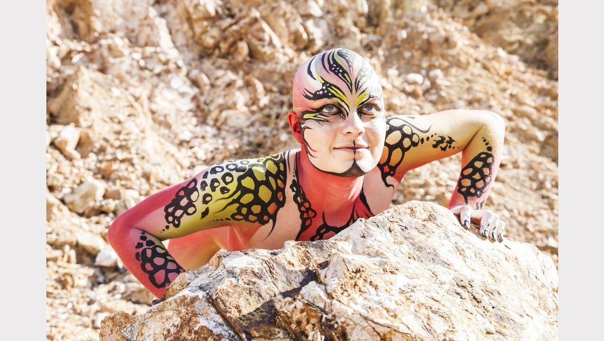 Body art images by the late Fairy Emilie that feature in Adornment at Newcastle Art Space. Photo by Xanthe Roxburgh, Newcastle Herald