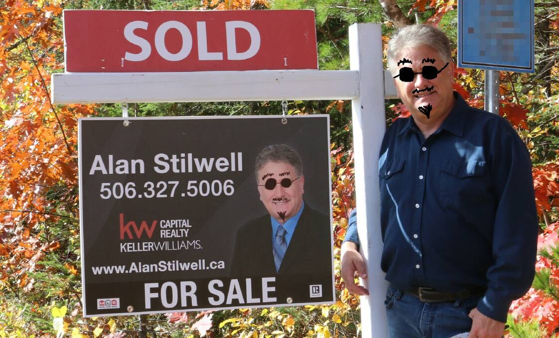 Canadian real estate agent Alan Stilwell (right) replicated graffiti on his own face for a Facebook post in October, 2019. Photo: Alan Stilwell, Facebook.