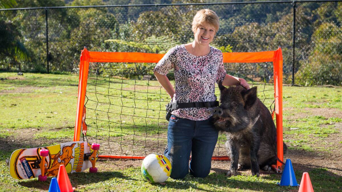 Long Beach's Ann Harris with Coco the miniature pig. Picture: supplied