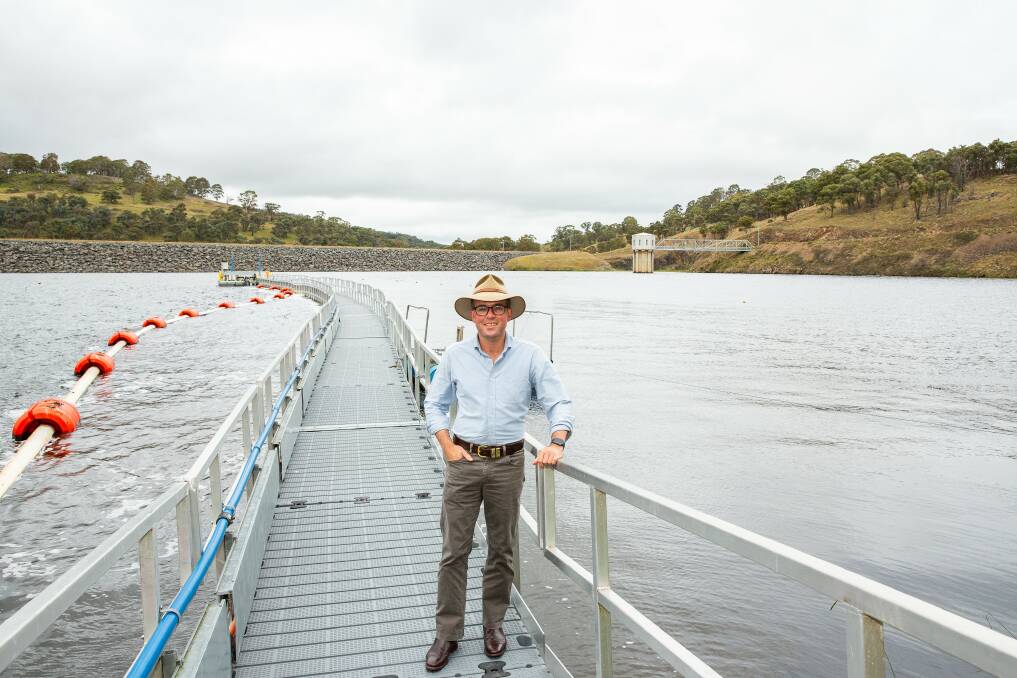 Dam Designs: Member for the Northern Tablelands, Adam Marshall, inspects the dam wall, which will be raised over six metres. Photo: Supplied.