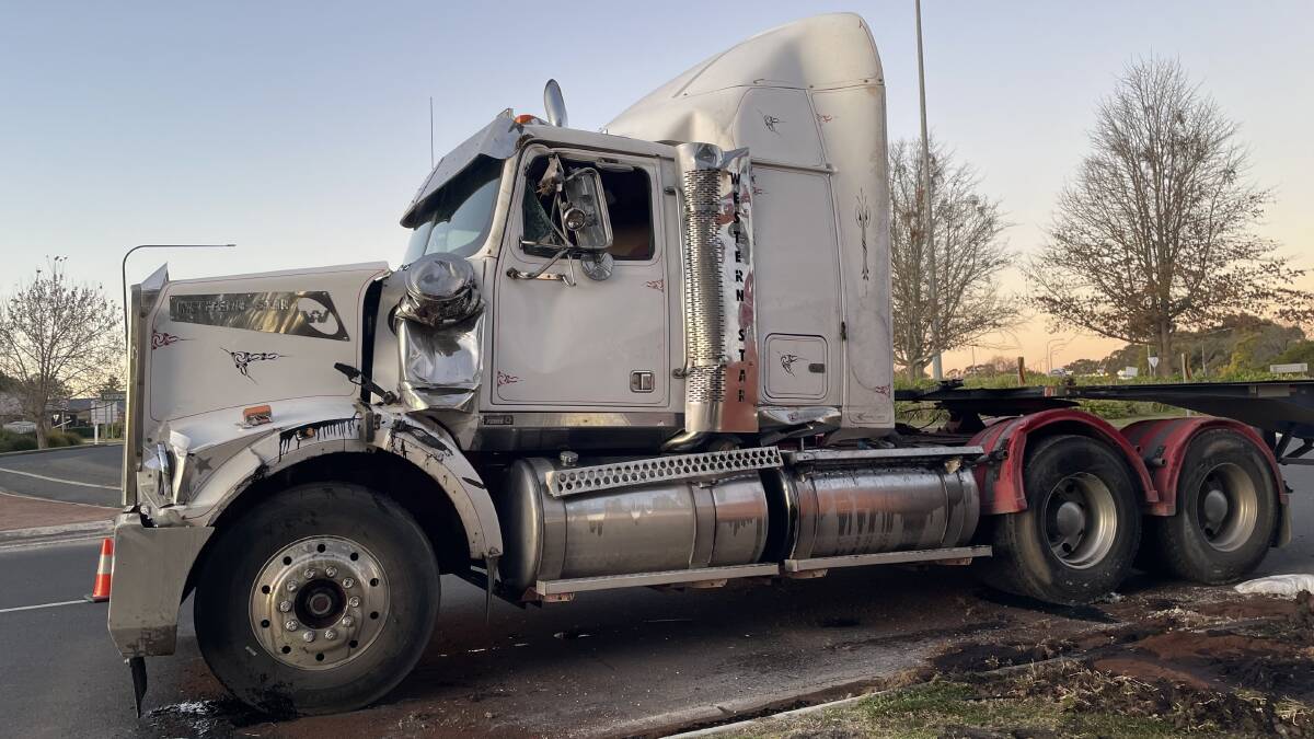 The Western Star prime mover on its side. Picture: Rachel Gray