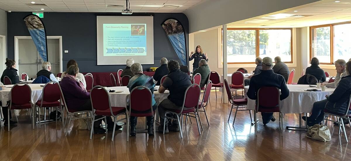About 20 locals listened attentively to representatives from Local Land Services talk about FMD and Lumpy Skin disease awareness, prevention and surveillance methods in Armidale. Picture: Rachel Gray.