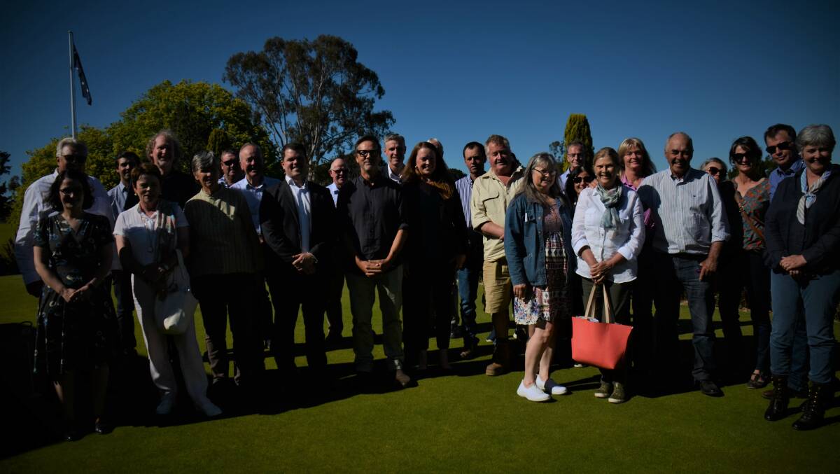 Some of the New England locals and the four Energyco representatives after the renewable energy meeting held in the Armidale Golf Club on Tuesday. Picture by Rachel Gray
