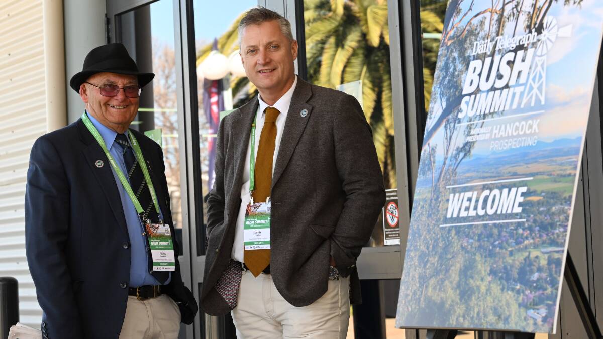 Liverpool Plains Shire Council mayor Doug Hawkins (OAM), left, and Gunnedah mayor Jamie Chaffey at the Bush Summit in Tamworth on August 11, 2023. Picture by Gareth Gardner