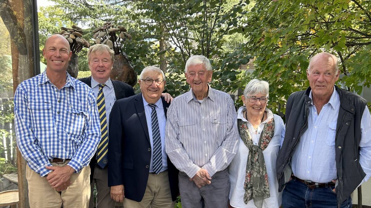 (From Left to right). Andrew Star, Peter Baldwin, Thomas George, Greg Teal and wife Jenny, Rob Toole in Armidale on Tuesday. Mr Teal was honoured with ALPA life membership. Picture supplied.