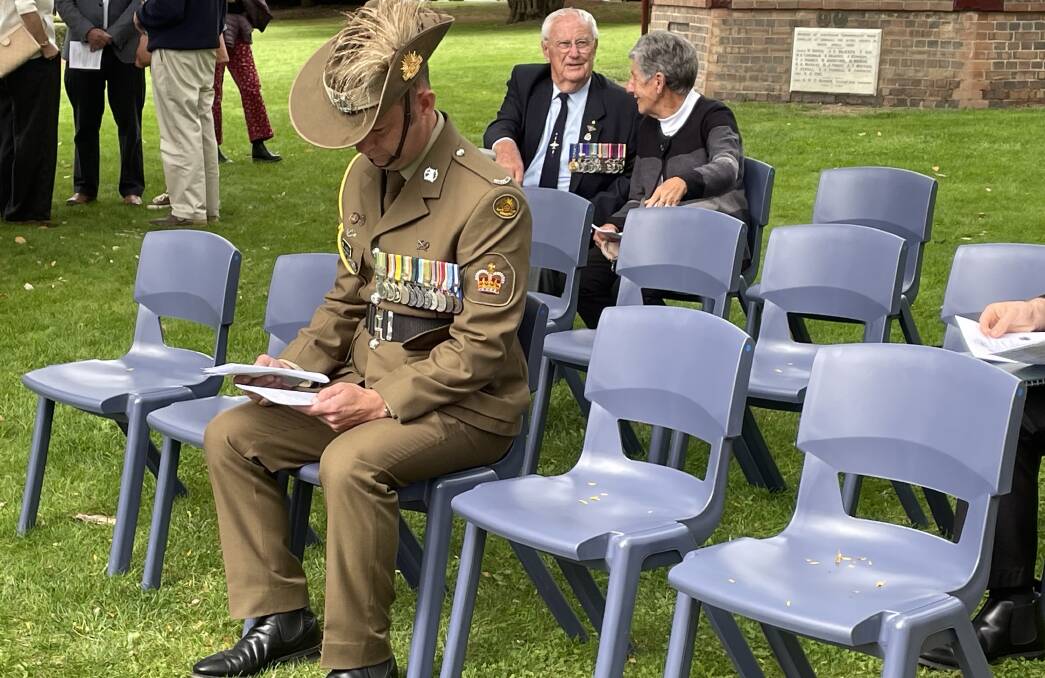 Warrant Officer Class Two and current Training Sergeant Major for A squadron for 12/16 Hunter River Lancers Aaron Barnes preparing for his speech at the Armidale Anzac ceremony. Picture Heath Forsyth 