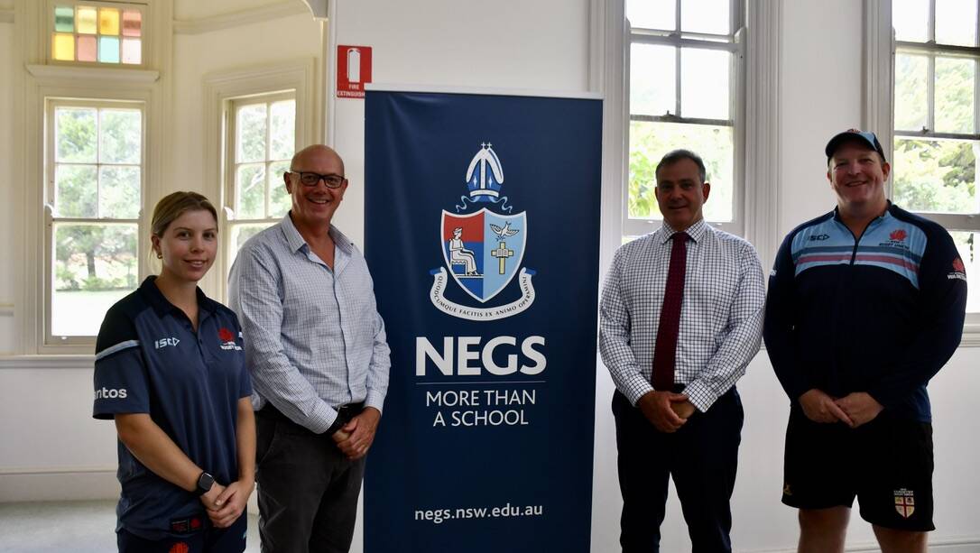 from Left to Right - Steph Lennon (North West Development Officer), Peter Murphy (Positive Rugby Foundation General Manager), Shaun Cassidy (NEGS Business Manager), and Joey de Dassel (NSW Rugby Mental Health Project Officer). 