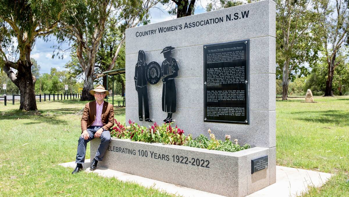 Northern Tablelands MP Adam Marshall at the CWA Centenary monument in Bingara, where the NSW heritage Blue Plaque will be fixed, honouring the life of CWA founder Mrs Grace Emily Munro MBE.