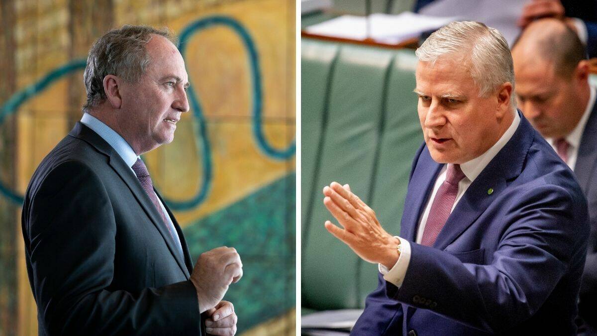 Nationals backbencher Barnaby Joyce (left) and Nationals leader Michael McCormack (right). Pictures: Sitthixay Ditthavong, Elesa Kurtz