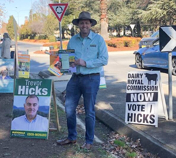 Alex Rubin campaigning for Nationals candidate Trevor Hicks in the 2020 Eden-Monaro by-election.