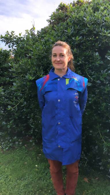 Rachel Delphin donning her original 2000 Sydney Olympics jacket. Picture: supplied