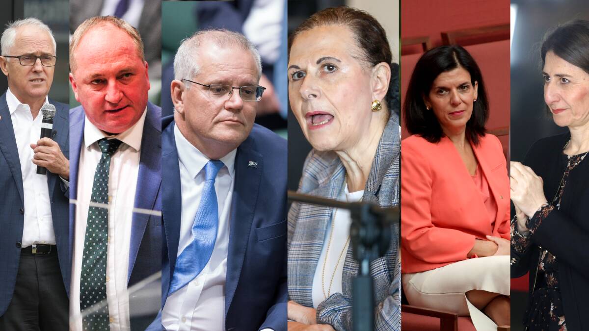 Concetta Fierravanti-Wells, third from right, is the latest Coalition politician to speak her mind on Scott Morrison, third from left.
