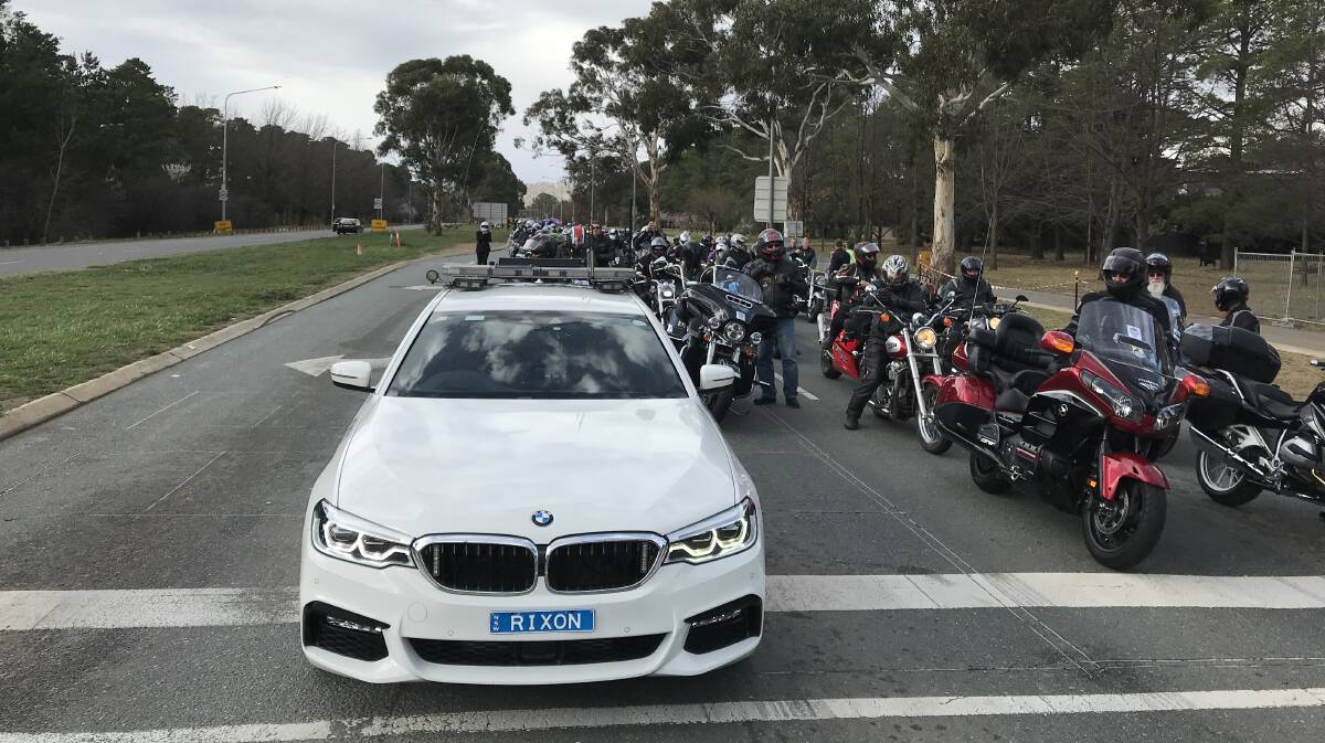 New wheels: The new Western Highway Patrol car on the Wall to Wall memorial ride from Sydney to Canberra. Photo: Supplied