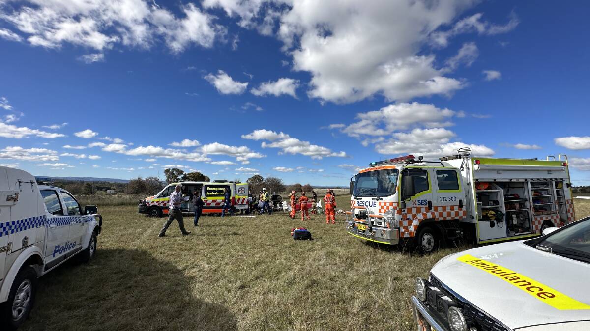 Emergency services at the crash scene at Armidale Airport on May 3. Picture supplied by NSW SES