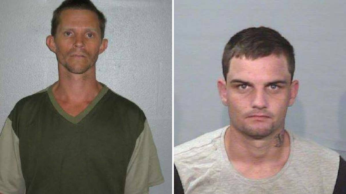 Manhunt: Bruce Dyball, left, was arrested on Wednesday and now police are still searching for Luke Jones who is believed to be hiding around the NSW and Queensland border. Photo: NSW POLICE