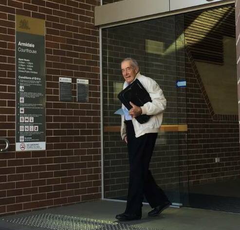 Standing trial: Former Catholic priest David Joseph Perrett outside Armidale Local Court in 2017. 