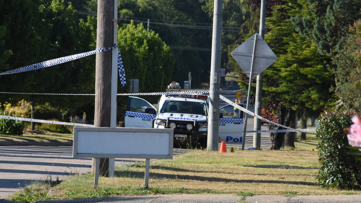 Specialist police are at the scene and a roadblock remains in place in Glen Innes. Photos: Andrew Messenger