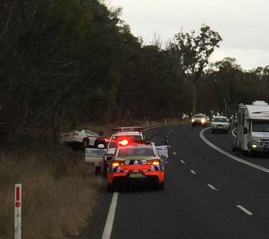 Crash scene: The wreckage of the Holden Commodore on the New England Highway between Bendemeer and Kentucky on June 13. Photo: Supplied