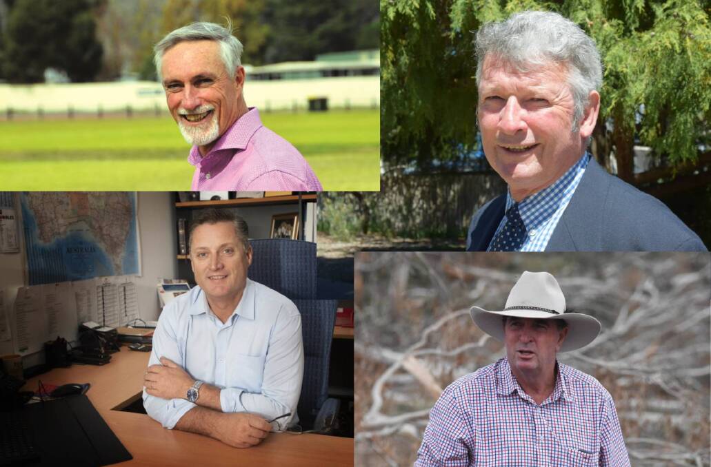 COUNCIL QUARTET: Mayors Paul Harmon, Peter Petty, Jamie Chaffey and Eric Noakes all look set to throw their hat in again for council leadership in September. Photos: file
