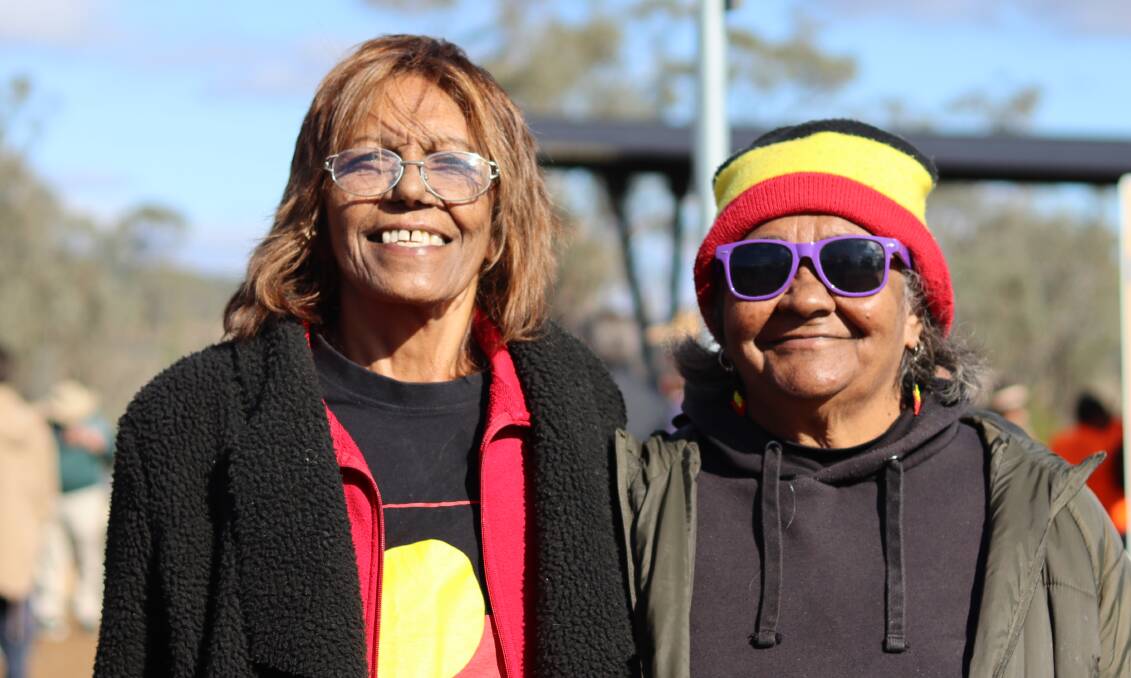 BETTER DAY: Lizabeth Munro and Betty French from Moree came as part of the Ngambaa Dhalaay Dancers. 