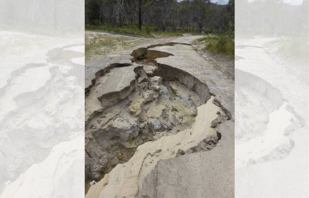 CRATER: The Sara River Road, Mount Mitchell, has been severely damaged from the prolonged rain events in 2022. Photo: Glen Innes Severn Council