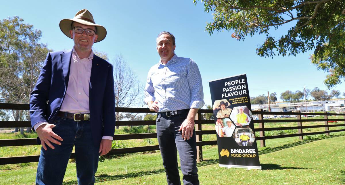 EXPANSION: MP Adam Marshall joined Bindaree Beef's CEO Andrew McDonald to announce a $4 million state government contribution to expand the abattoir's site. Photo: Jacinta Dickins