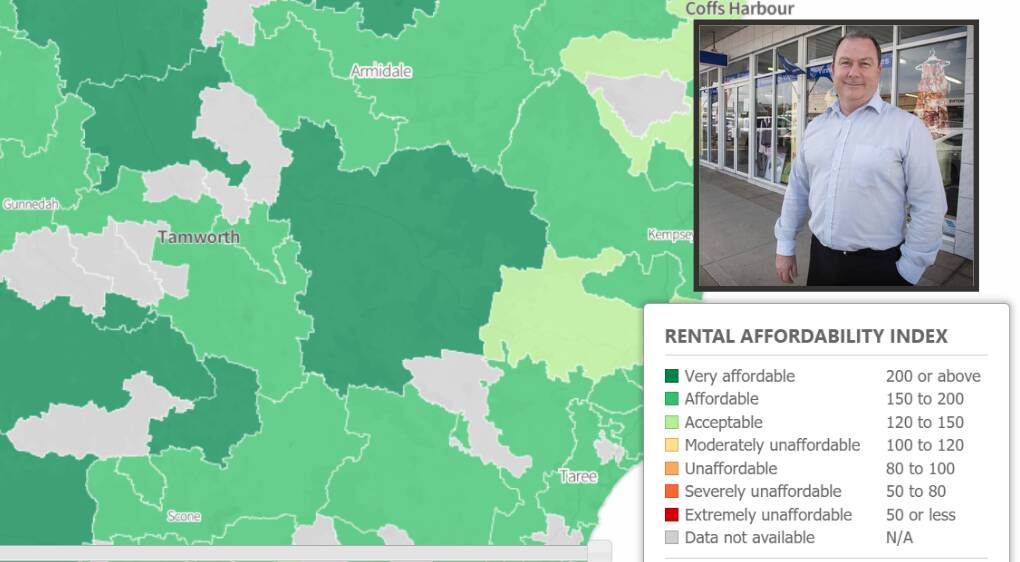 EASING: The Rental Affordability Index shows Armidale rents are 'affordable', but St Vinnies' Phil Donnan (inset) says more people need help. Photo: SGS