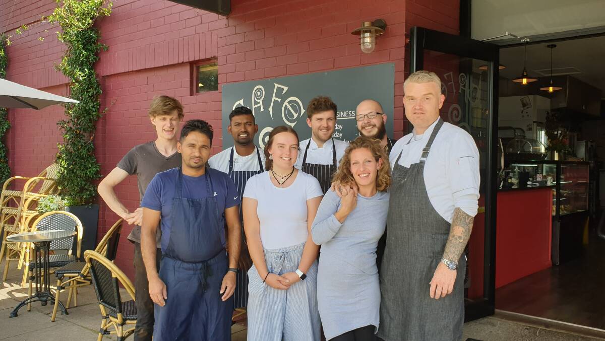 SUCCESSFUL SURVIVORS: Cafe owners Enora and Nathan Walker at Cafe Patisserie with their team. Photo supplied.