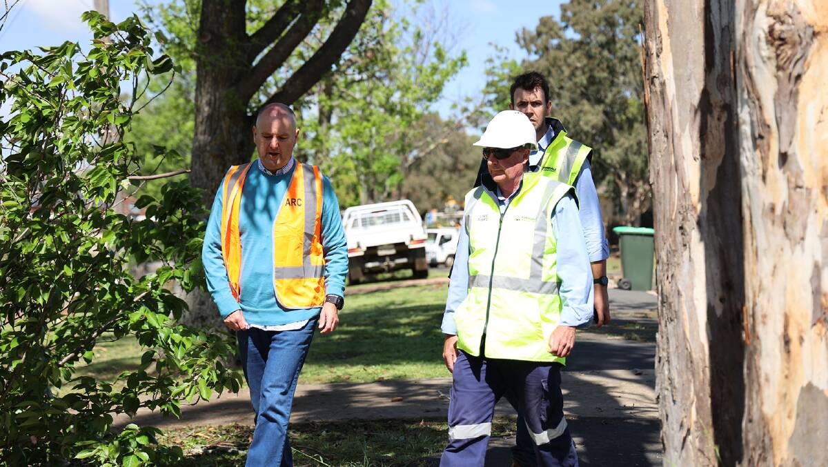 Armidale Council general manager James Roncon inspects the tornado recovery work. Picture: supplied.