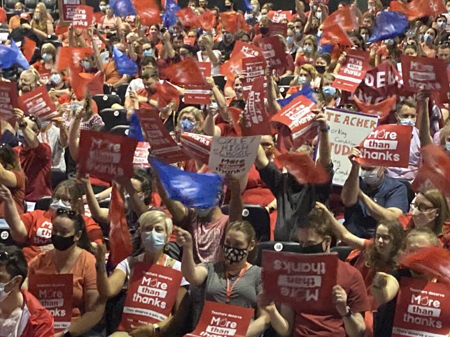SEA OF RED: The view from the stage at Tuesdays' rally in Tamworth. Picture: supplied.