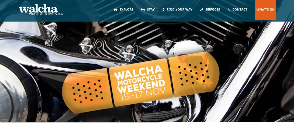 The Walcha tourism website featuring the Walcha Motorcycle Weekend logo